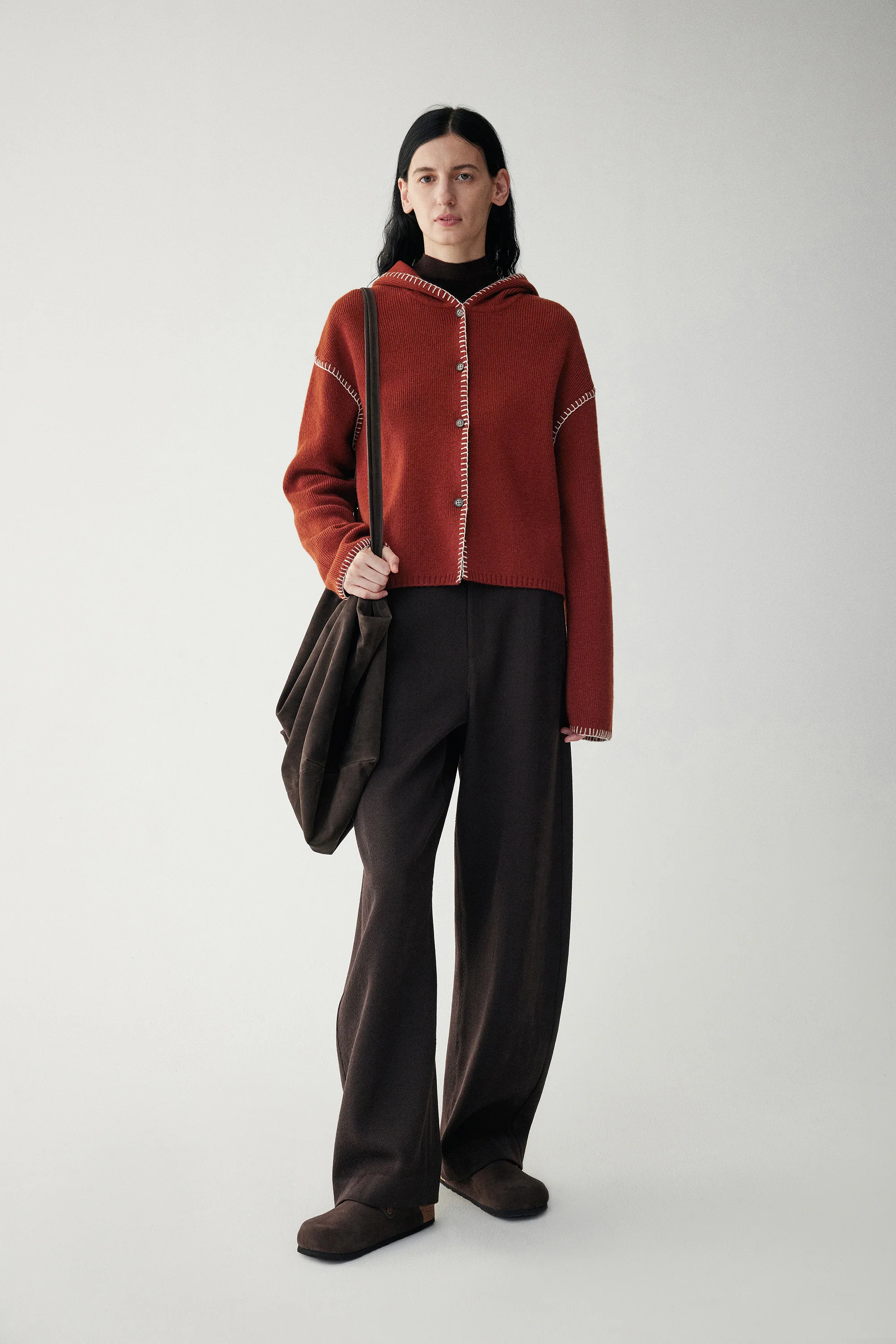 Chain Stitches Hooded Wool Cardigan - Image 4