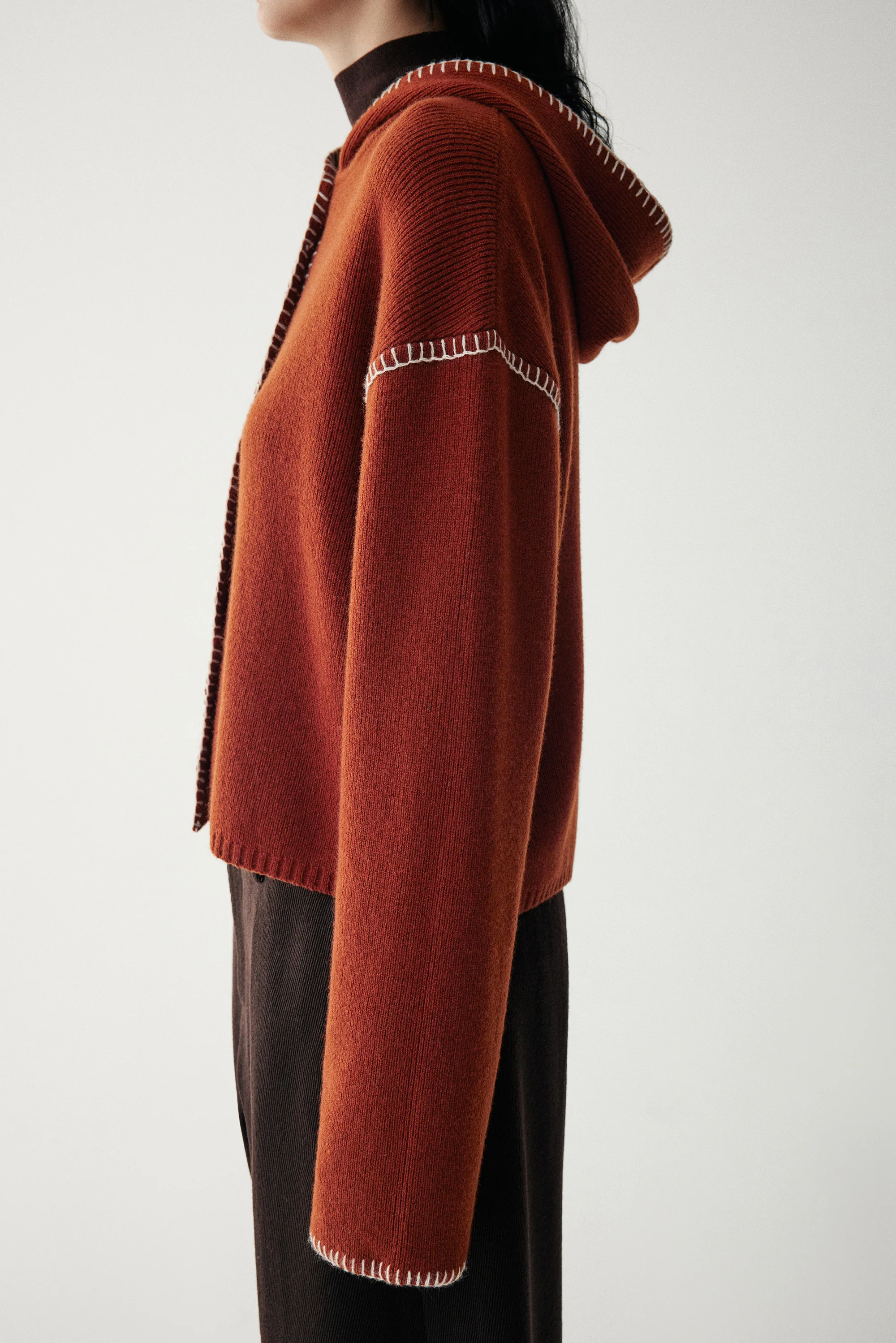 Chain Stitches Hooded Wool Cardigan - Image 8