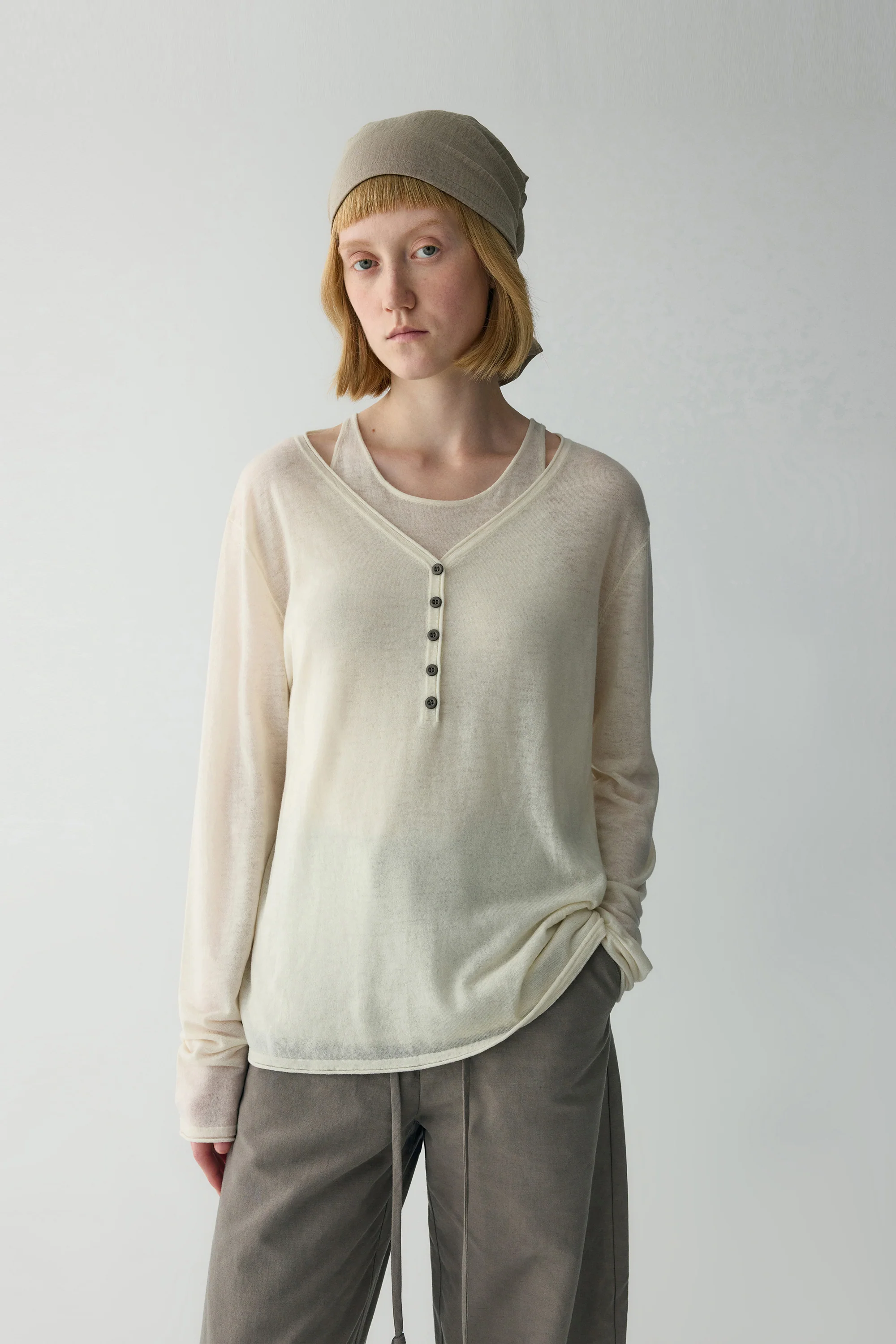 Water-soluble Wool Henley Top