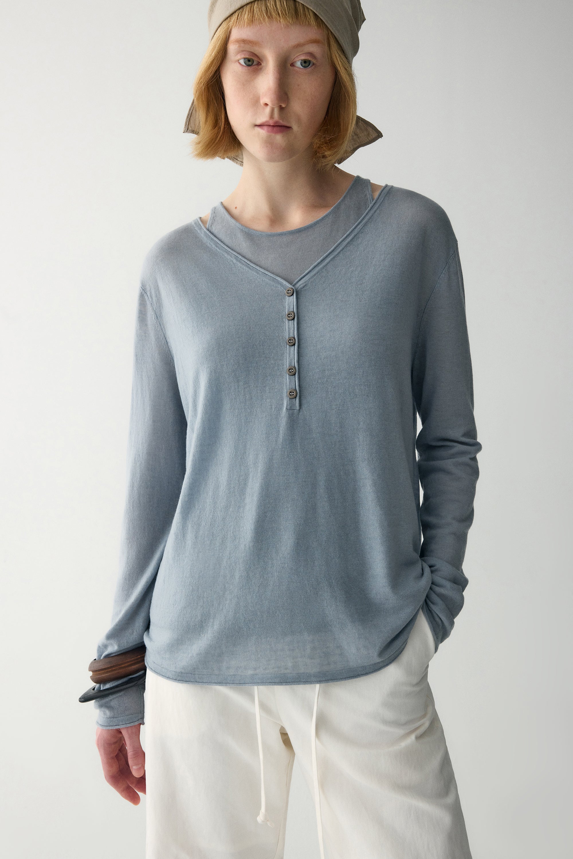 Water-soluble Wool Henley Top - Image 6