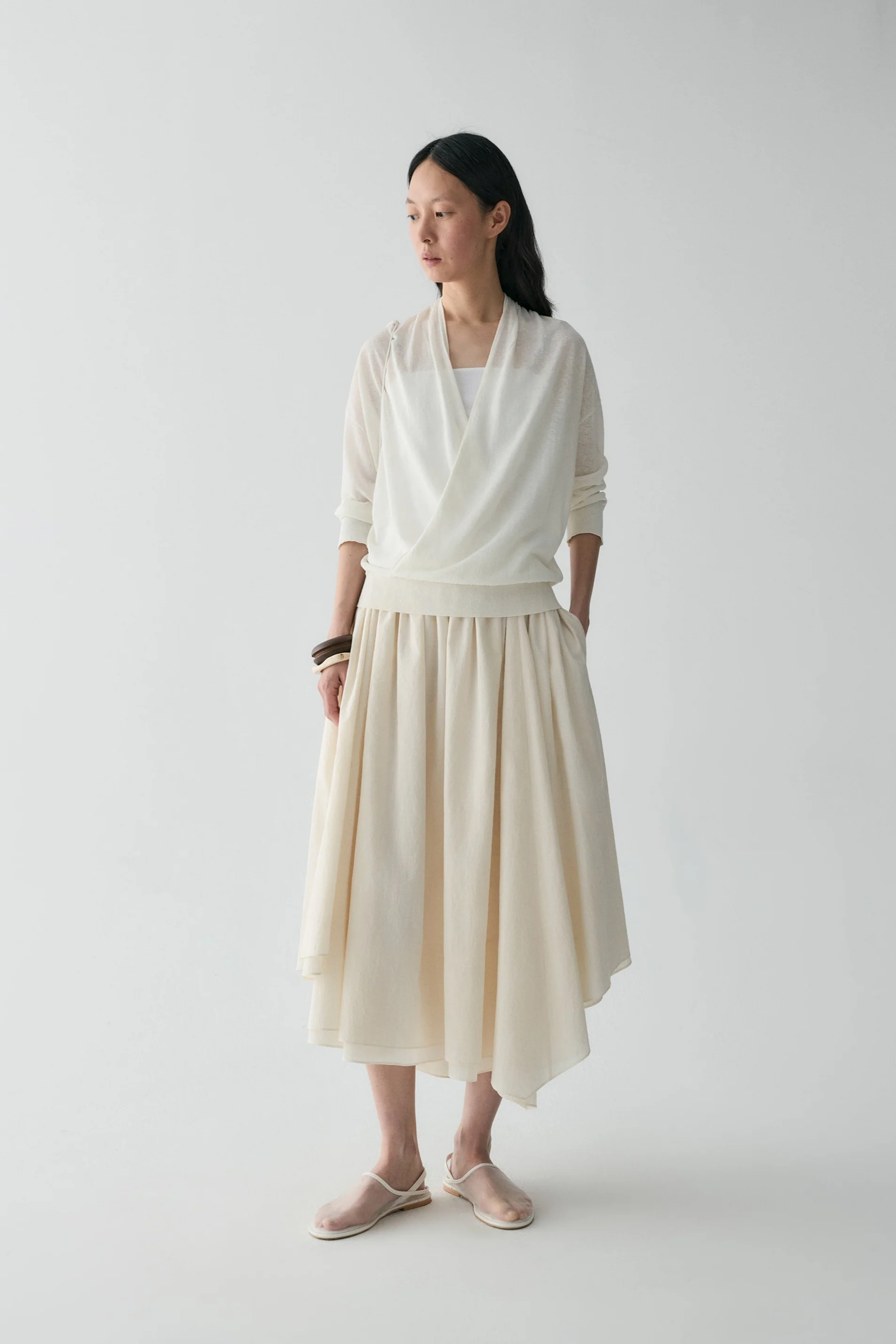 Asymmetrical Curved Cotton Skirt - Image 6