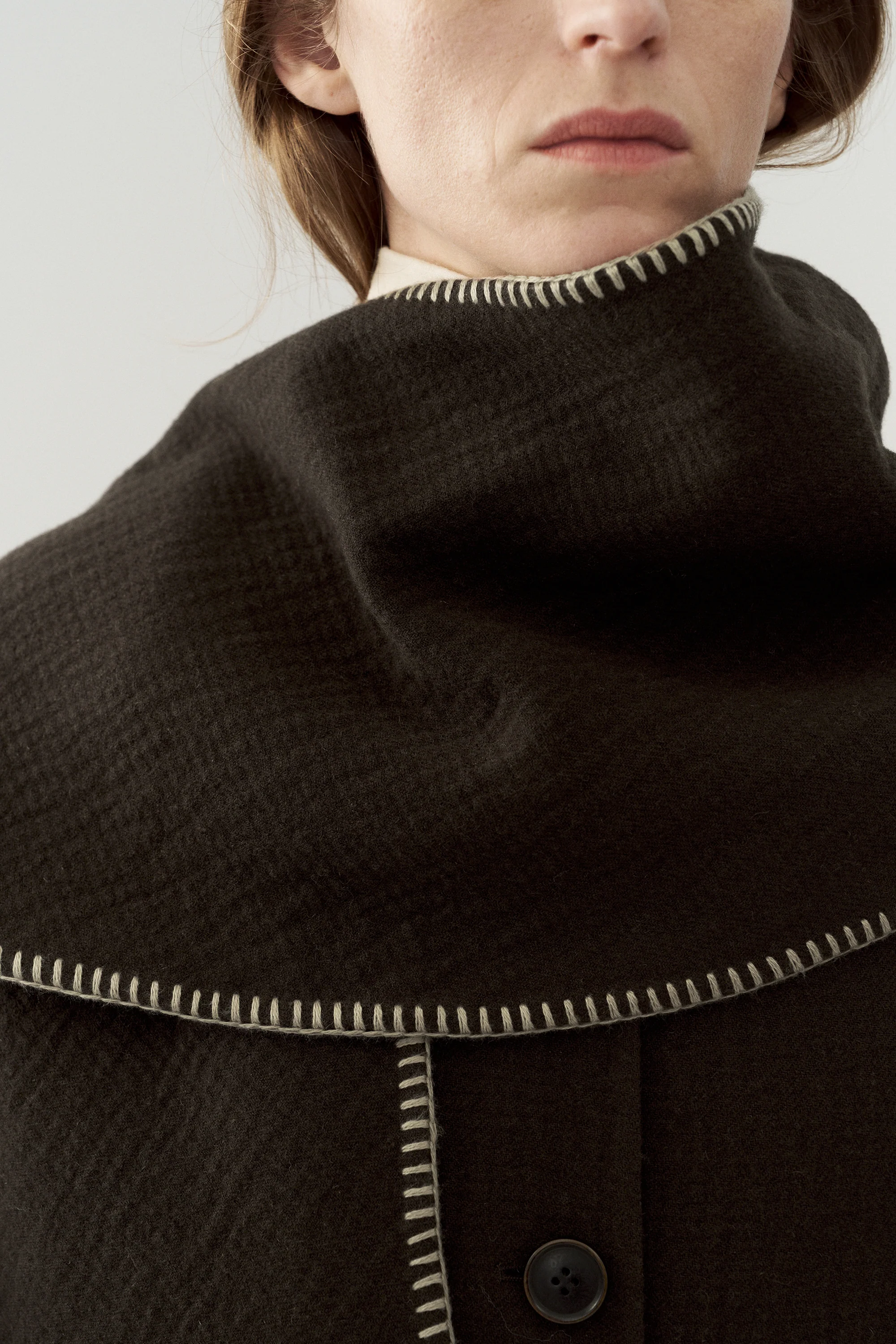Scarf Collar Long Coat in Wool - Image 10