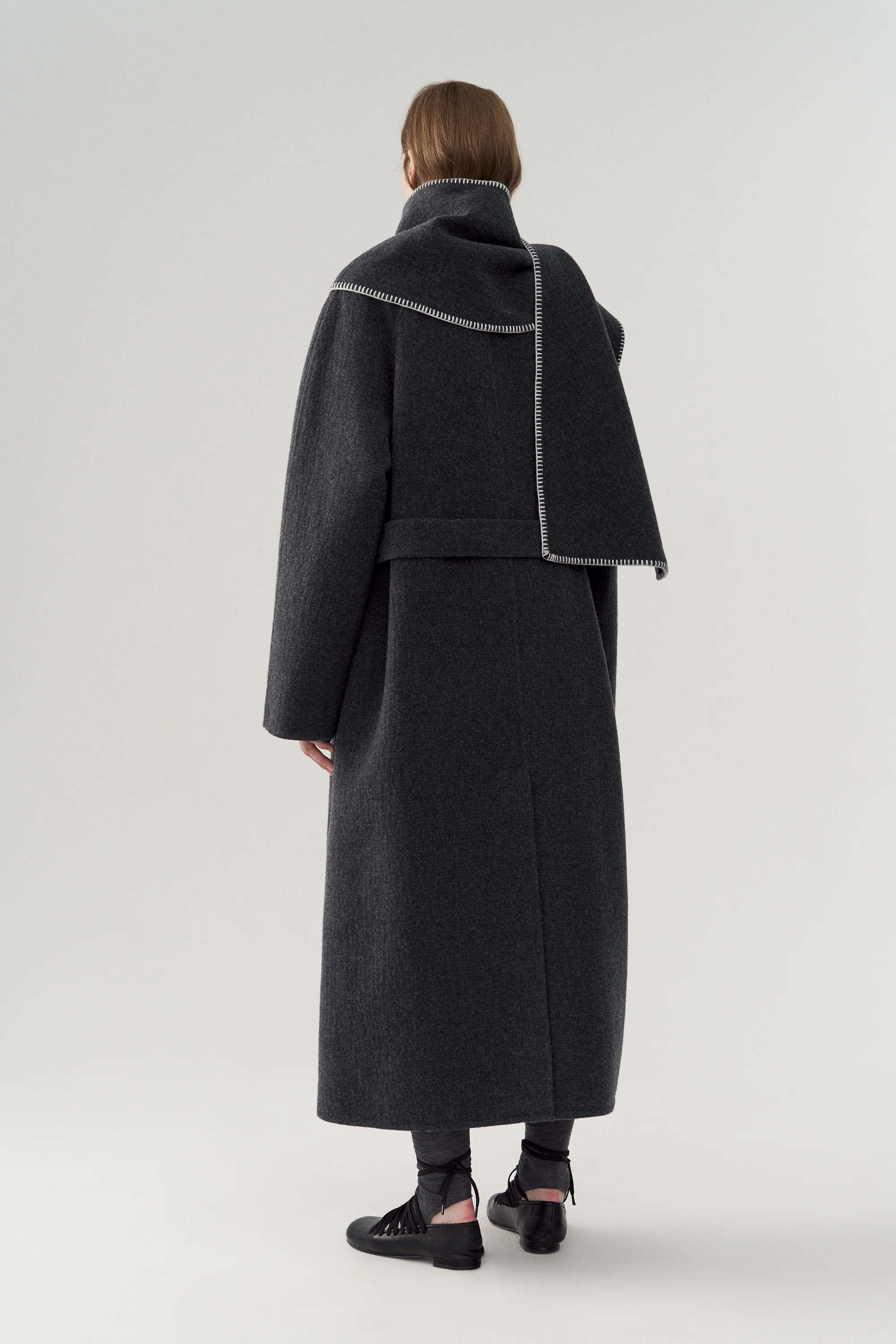Scarf Collar Long Coat in Wool - Image 14